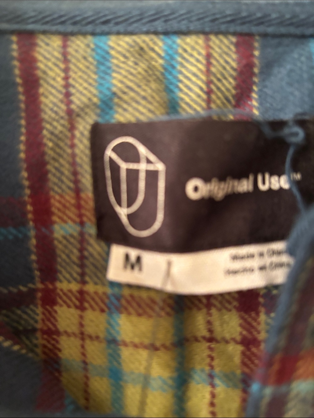 Original Use Hooded Plaid Button-Up Shirt - Blue & Yellow M NWT - Picture 2 of 8